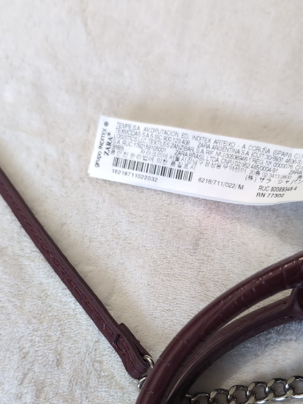 Zara, Croc-Embossed Satchel in Burgundy with Chain Strap - Picture 2 of 7